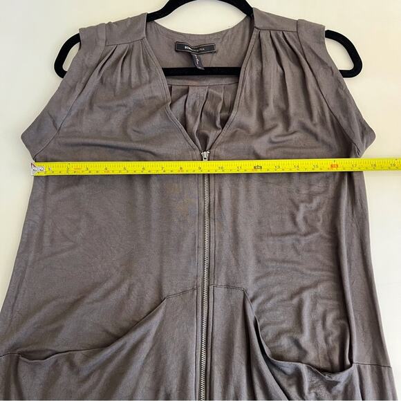 BCBG Maxazria Army Green Shift Zip Dress Sleeveless Oversized Pockets Flowy XS - Picture 11 of 12